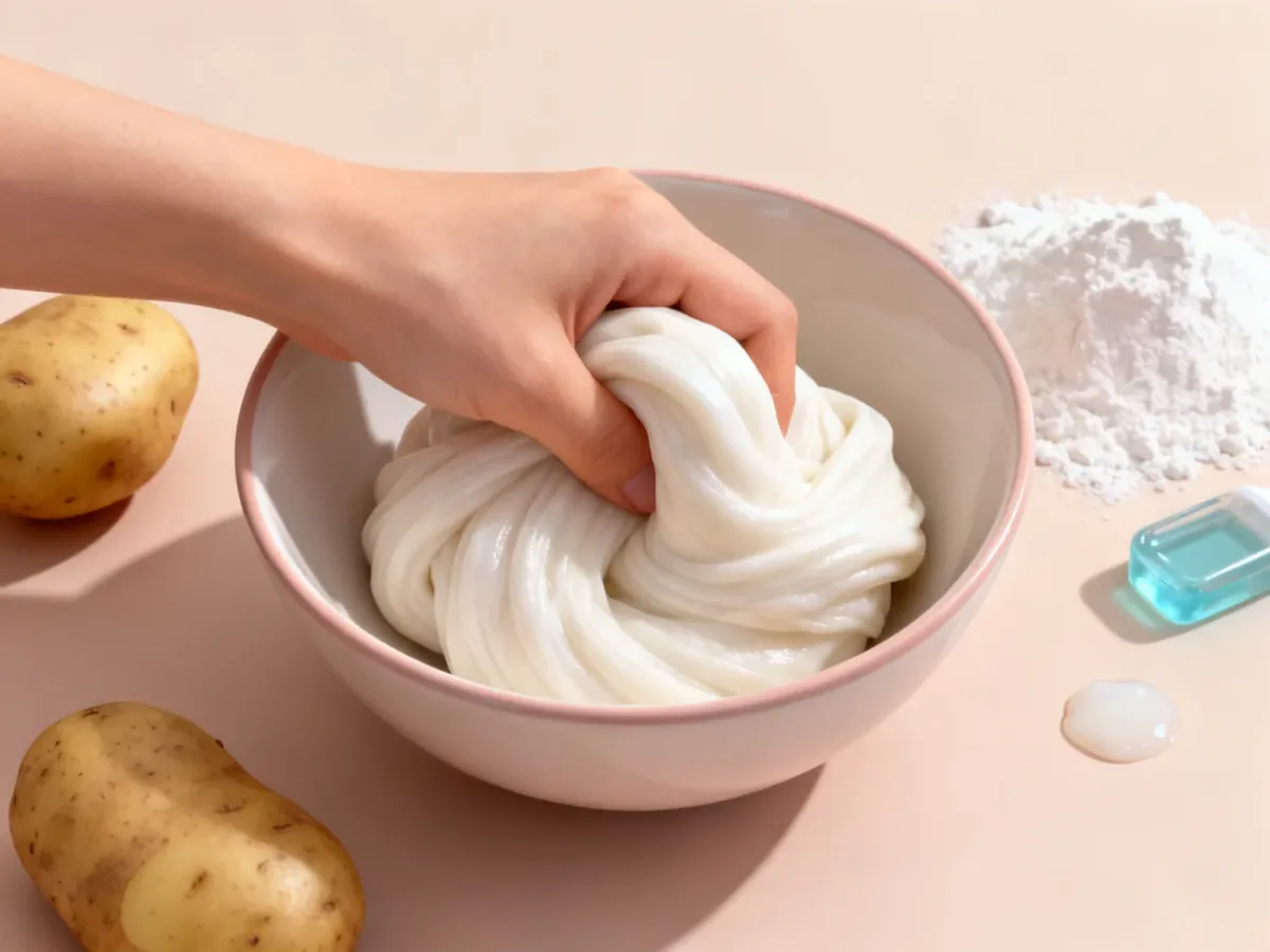 Slime bez kleju przygotowany z mąki ziemniaczanej i płynu do naczyń