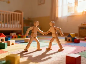 Wysokiej jakości ergonomiczne nosidło dla niemowląt spoczywające na drewnianym krześle w przytulnym, słonecznym salonie.