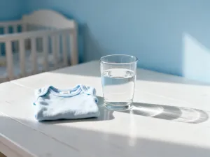 Kolorowe pudełko chusteczek higienicznych dla dzieci na drewnianym stole w przytulnym pokoju dziecięcym.