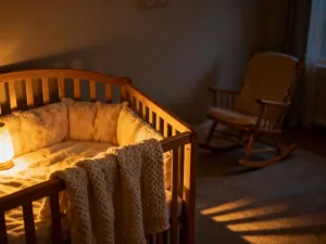 Małe rączki niemowlęcia klaszczące w dłonie w przytulnym, słonecznym pokoju dziecięcym.