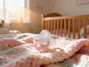 Biała poduszka klin dla niemowląt na materacu w przytulnym, nasłonecznionym pokoju dziecięcym.