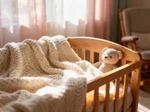 Przytulna sypialnia z ciepłym oświetleniem i książką przy łóżku, tworząca spokojną atmosferę sprzyjającą zasypianiu.