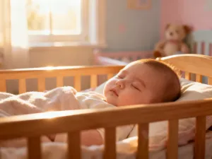 Przytulny pokój dziecięcy z fotelem bujanym w świetle zachodzącego słońca, tworzący spokojną atmosferę sprzyjającą bliskości.